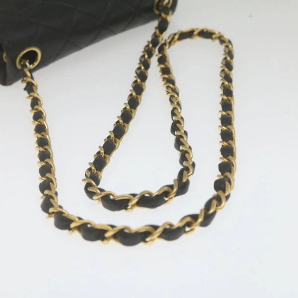 CHANEL Mini Matelasse Chain Flap Shoulder Bag Lamb Skin Black Gold Auth hs689AV - Picture 7 of 16